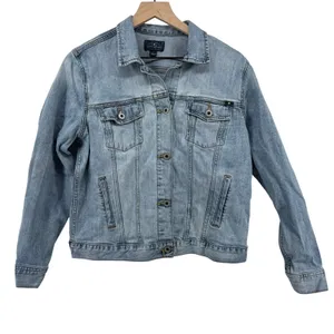 Lucky Brand Tomboy Denim‎ Trucker Jean Jacket Light Blue Wash Women L Pockets thumbnail 1