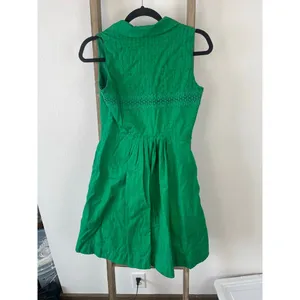 Midi Green Embroidered Teaparty Button Collared Textured Tank Dress Womens S/M thumbnail 2
