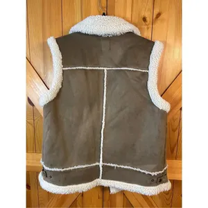 Joie Women’s Asymmetrical Fleece Lined Full Zip Vest, Brown Size Medium (8351) thumbnail 5