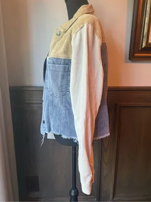 Oli & Hali Corduroy Colorblock Button-Front Jacket - Blue/Tan small thumbnail 2