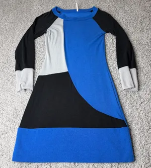 Rue21 Womens Colorblock Sweater Dress Blue Black Grey Abstract Knit Mini Large thumbnail 1