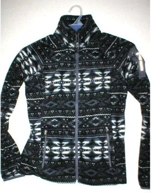 Womens NWT $60 New Free Country Micro Fleece Jacket Black Gray White S Warm thumbnail 1