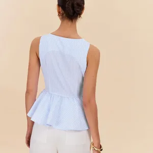 Commense Striped Peplum Top With Bow Details XS White thumbnail 2