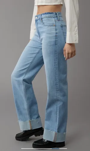 American Eagle Outfitters High-Waisted Stovepipe Cuffed Jeans thumbnail 1