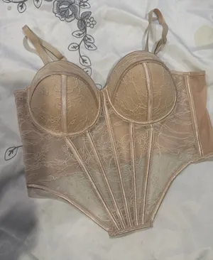 Kaylee Kollection Lacing Mesh Corset Bustier Tan Size L thumbnail 1