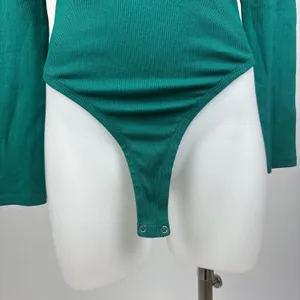 Zara Women's Green Crew Neck Long Sleeve Stretch Fitted Rib Bodysuit Top Size S thumbnail 6