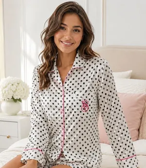 Victorias Secret Pajama Top Womens S White Black Polka Dot Sleep Shirt Y2K thumbnail 1