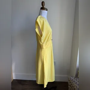 LOFT BUTTER YELLOW BUTTON FLARE MINI DRESS V NECK BUTTON DOWN SIZE 8 thumbnail 4
