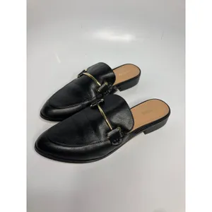 Express Mules Women 7.5 Black Excellent Gold Bar Slip On Pointed Toe Loafers thumbnail 3