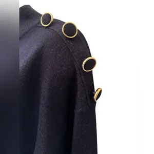VTG Casual Corner Wool Blend Navy Mock Neck Sweater Size L W/ Button Shoulder thumbnail 2