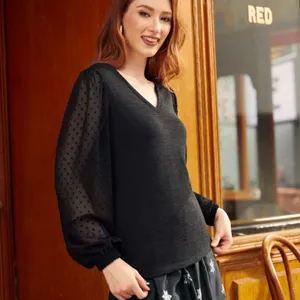 Modcloth More After Midnight Top Black Long Sleeve Sheer Polka Dot Sleeve M NWT thumbnail 2