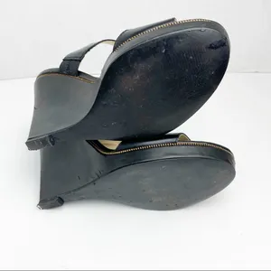 GUESS Jasminn Leather Upper Black Open Toe Wedge Sandals 8.5 Wedding Brunch thumbnail 3