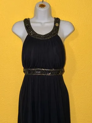 Xscape Black Halter Maxi Dress with Beaded Waist thumbnail 2