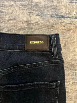Express Dark Blue High Rise Asymmetrical Distressed Hem Skinny Jeans Size 4R thumbnail 4