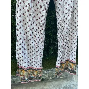 Xhilaration‎ Womens XL White Floral Boho Border Print Wide Leg Pajama Pants thumbnail 4