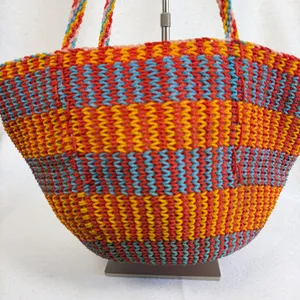 Boho Woven‎ Straw Tote Bag Multi Color Striped Beach Shoulder Bag Summer Purse thumbnail 2