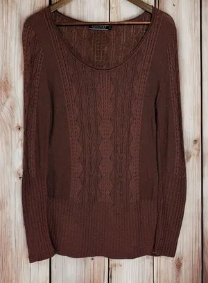 Peruvian Connection Cable Knit Sweater‎ | Womens Small | Brown 100% Pima Cotton thumbnail 1