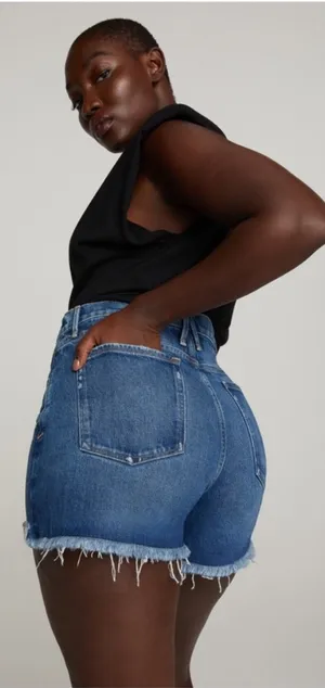 NEW! Good American Good 90’s Cut Off Denim Blue Jean Shorts Size 10 GNIS602T thumbnail 2