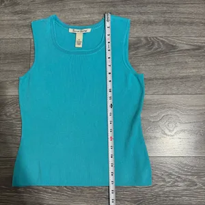 French Laundry Women Turquoise Knit Square Sleeveless‎ Fitted Top Size M thumbnail 11