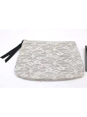 H&M Gray Lace Cosmetic Pouch & Small Faux Leather Set Jewelry Makeup Travel Vtg thumbnail 2