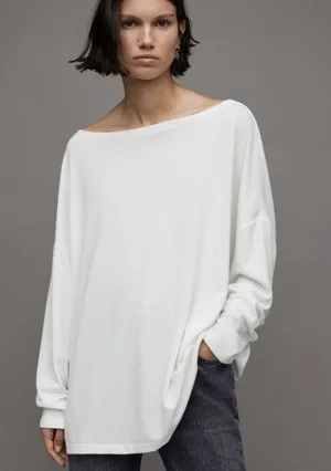 All Saints RITA Tee Oversized Off-the-Shoulder Chalk White Top Stretchy Shirt‎ thumbnail 1