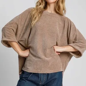 Umgee Womens Brown Textured Knit Dolman Sleeve Oversized Top‎ Size L thumbnail 1