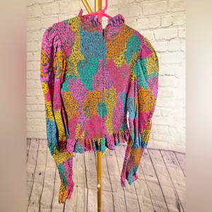 Farm Rio Women's Rainbow Mix Printed Mock Neck Crop Top || small thumbnail 13
