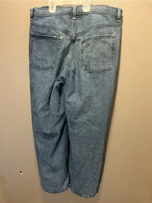 Old Navy Extra High Rise Wide Leg Distressed Jeans Womens 14 Petite Blue Denim thumbnail 3