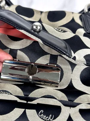 Coach Kristin 16779 Op Art Signature Y2K Satchel Black Khaki Leather Bag thumbnail 12