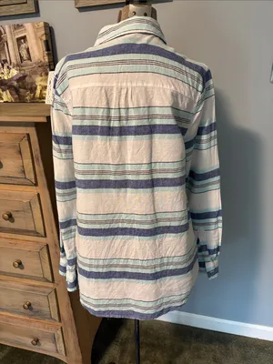 GAP Blue Linen Striped Button-Down Long Sleeve Shirt thumbnail 5