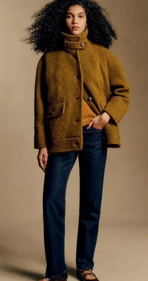 Sezane Leo coat yellow wool blend vert bronze thumbnail 1