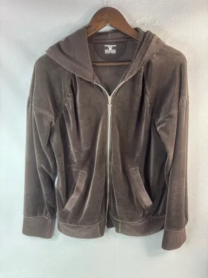 Jones New York L Brown Velour Zip-Up Hoodie thumbnail 1