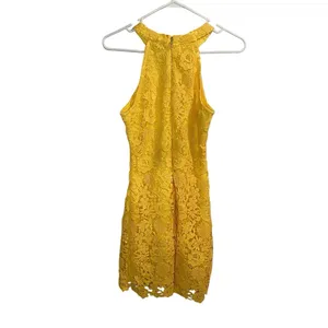 Lulus‎ Yellow Love Poem Floral Crochet Lace Halter Sleeveless Dress Size Medium thumbnail 4