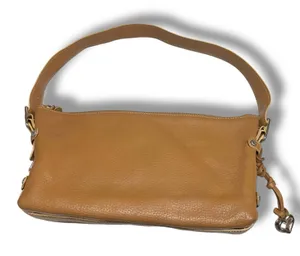 Vintage‎ BRIGHTON Leather Latte Vivica Zip Top Hobo Bag w/Silvertone Accents thumbnail 1