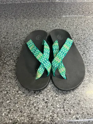 Chaco Black Sandals with Green Patterned Straps thumbnail 6