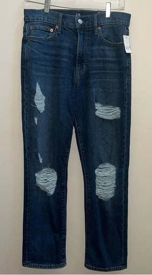 Gap High Rise Distressed Straight Jeans Women’s Size‎ 28 NWT thumbnail 1