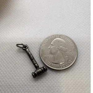 Vintage Silver Tone Gavel Charm‎ Judicial Hammer Law Lawyer Pendant 1.38g thumbnail 5