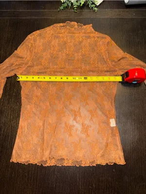 Sheer Floral Lace Mock Neck Long Sleeve Mesh Top Romantic Boho Y2K Brown Size XL thumbnail 5