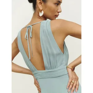 NEW Reformation Green Rosalind Halter Plunge V Cocktail A Line Maxi Dress Size 2 thumbnail 2