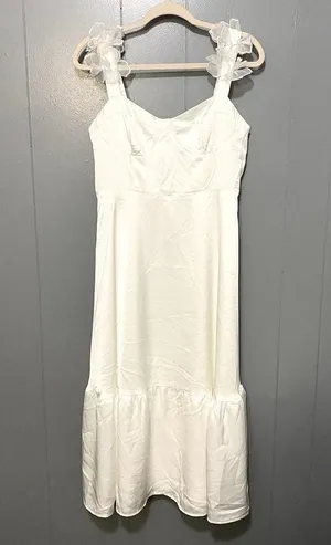 NWOT Lulus Divinely Charming White Satin Floral Applique Bustier Midi Dress M thumbnail 3