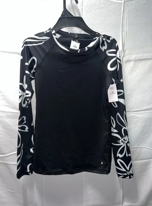 Volcom Black Rash Guard with White Floral Sleeves‎ Small thumbnail 1