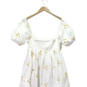 Altar’d State Daisy Embroidered Babydoll Mini Dress White Puff Sleeve Sz Medium thumbnail 5