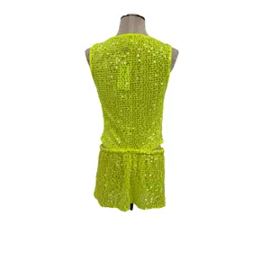 Lovers + Friends Erin Sequin Crop Top Mini Skirt Set Lime Green NWT Size Small thumbnail 9