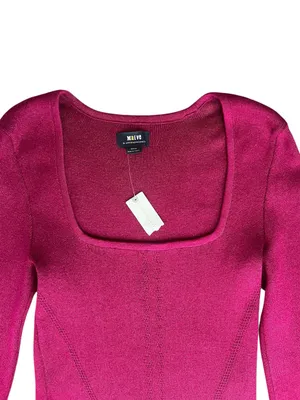Maeve by Anthropologie‎ NWT Square Neck Bell Sleeve Sweater Raspberry Sparkle M thumbnail 3