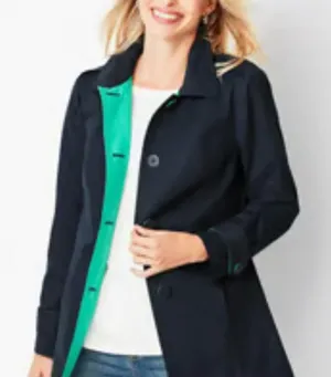 Talbots Rain Trench Coat Jacket Women Size XS Blue Button Up Military Preppy thumbnail 1