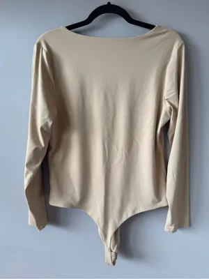 Nuuds Nude Scoop Neck Long Sleeve Nylon Spandex Thong Snap Bodysuit Size XL thumbnail 8