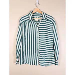 Maeve Anthropologie Green White Striped Button Down Shirt Long Sleeve Small thumbnail 2