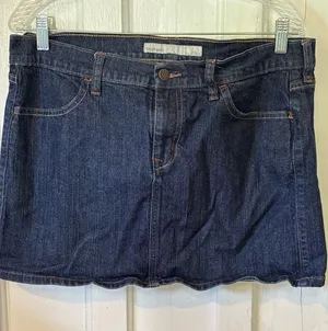 Old Navy Dark Blue Denim Mini Skirt with Contrast Yellow Stitching thumbnail 1