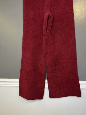 Aerie Pants Womens Small Red Fuzzy Knit Wide Leg Cozy Lounge Sweatpants thumbnail 6