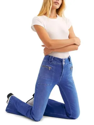 Free People Layla Boho High Rise Flare Leg Jeans Size 26 Electric Blue Denim thumbnail 2